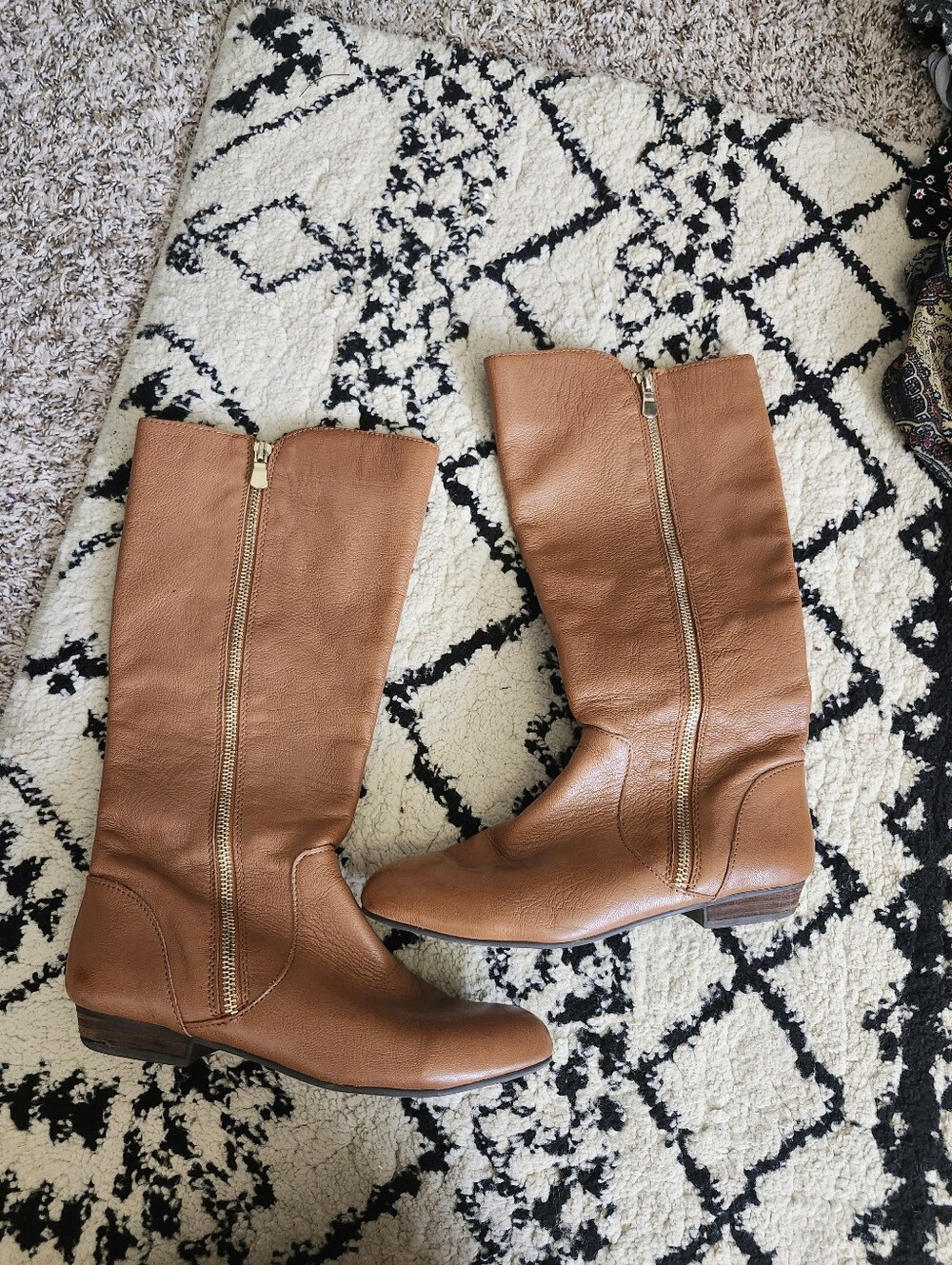Gianni Bini Cognac Leather Knee-High Zip Boots